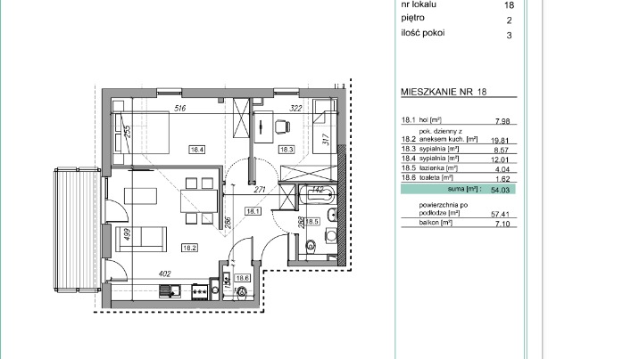 mieszkania - 57.63 m²