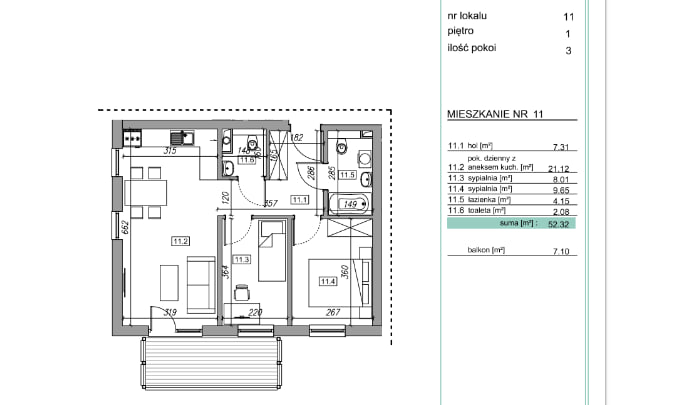 mieszkania - 52.34 m²