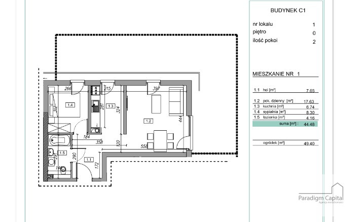 mieszkania - 44.60 m²