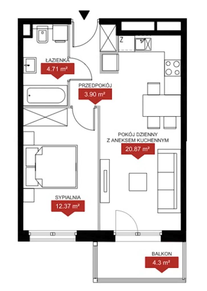 2-POKOJOWE MIESZKANIE 42 m² – BALKON – PODGÓRZE / ZABŁOCIE – TOP LOKALIZACJA